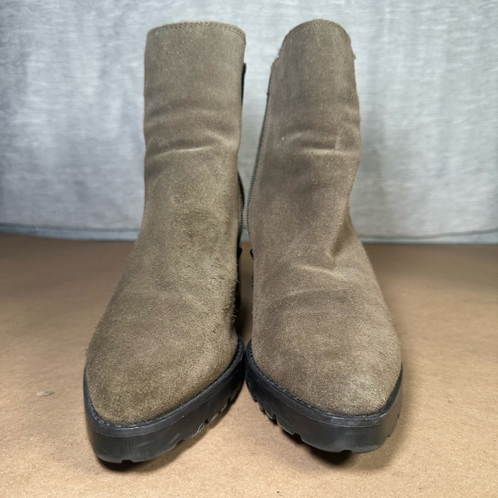 Franco Sarto L-Trent Rugged Chunky Olive Green Leather Chelsea Boots Size 8M - Picture 2 of 11